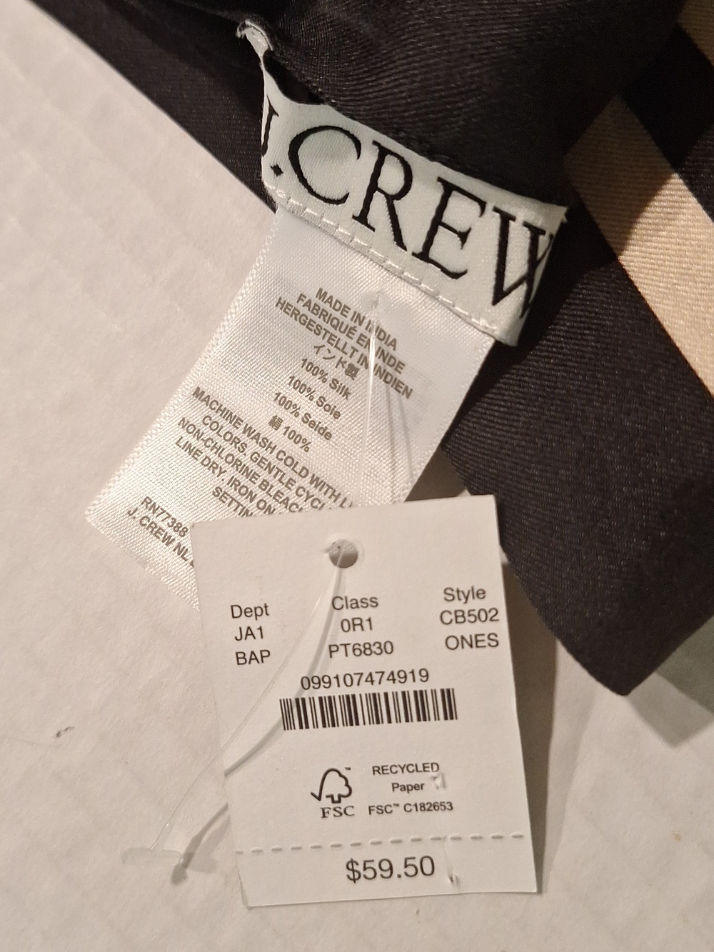 J. Crew Printed Silk Scarf - Black Aged Parchment - Picture 5 of 6